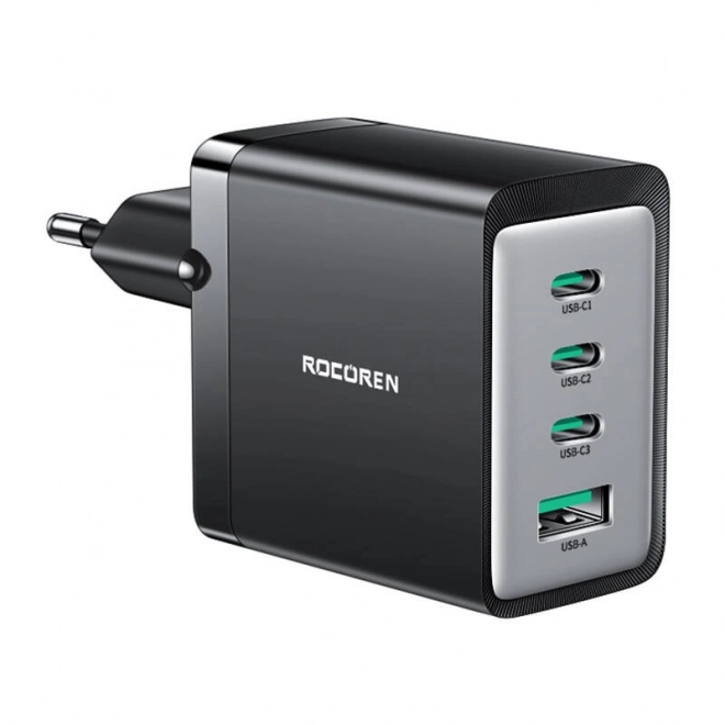 Nástěnná nabíječka GaN Rocoren 3x USB-C, 1x USB, 67W (černá)