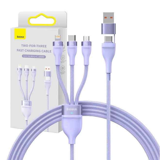 Kabel USB 3v1 Baseus Flash Series 2, USB-C + micro USB + Lightning, 100 W, 1,2 m (fialový)