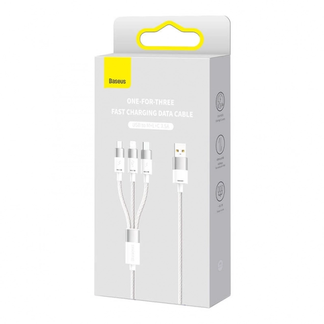 Kabel 3v1 USB Baseus řady StarSpeed, USB-C + micro + Lightning 3,5A, 1,2 m (bílý)