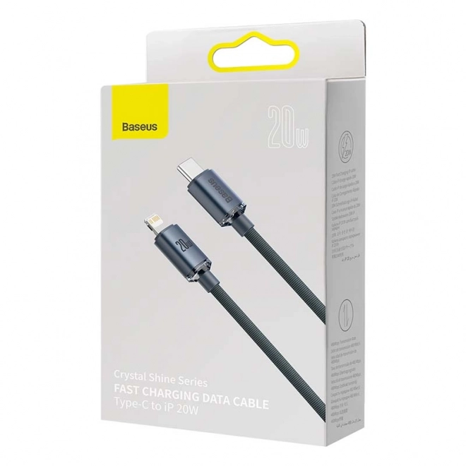 Baseus Crystal kabel USB-C na Lightning, 20W, PD, 1,2 m (černý)