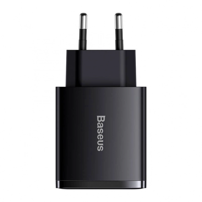 Nabíječka Baseus Compact Quick Charger, 2xUSB, USB-C, PD, 3A, 30W (czarna)