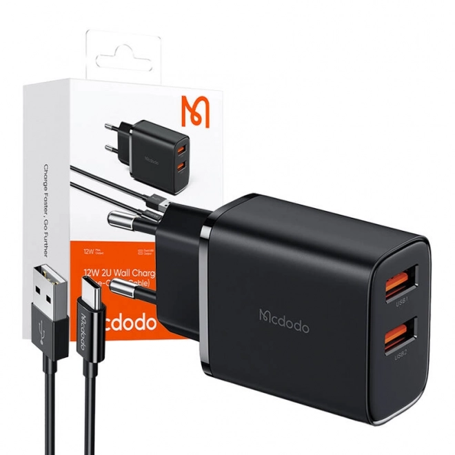 Mcdodo CH-5072 USB-A*2, 12W nabíječka + kabel USB-A na USB-C (černý)