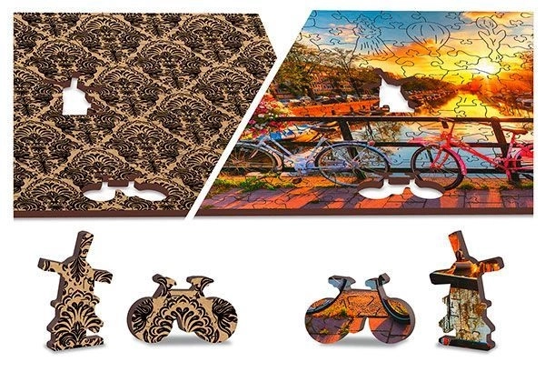 Dřevěné puzzle s figurkami - Jízdní kola v Amsterdamu velikost XL, 600 dílků