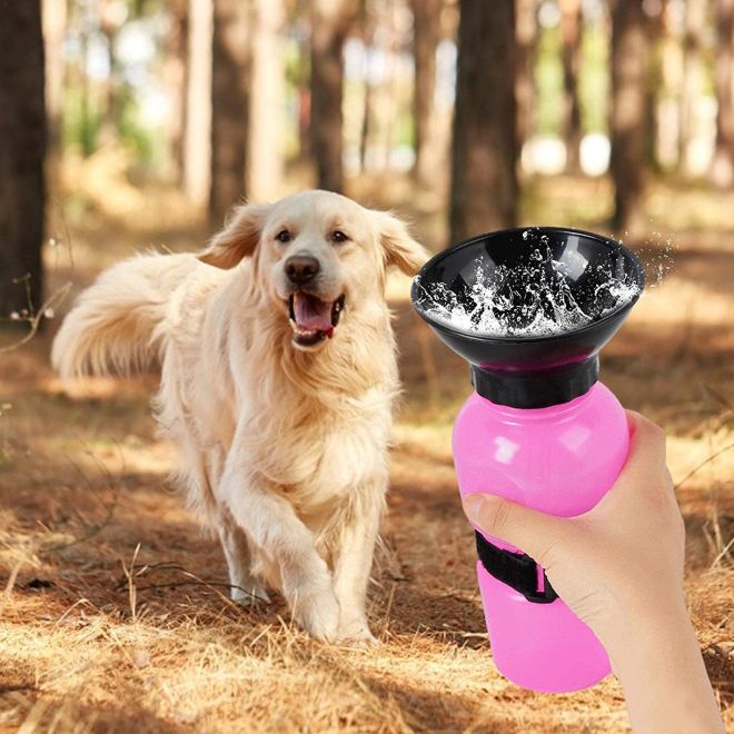 Cestovní láhev pro psy 500ml – Růžová