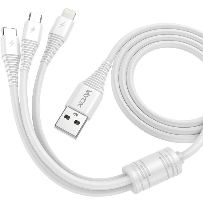 Kabel USB 3v1 micro USB, USB-C, lightning 1m bílý