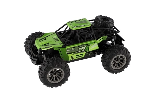 Auto RC buggy terénní zelené 22cm plast 2,4GHz na baterie + dobíjecí pack v krabici 32x16x18cm