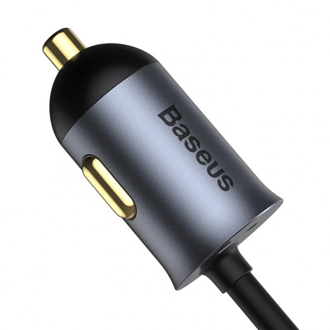 Nabíječka do auta Baseus Share Together s prodlužovacím kabelem, 2x USB, 2x USB-C, 120 W (šedá)