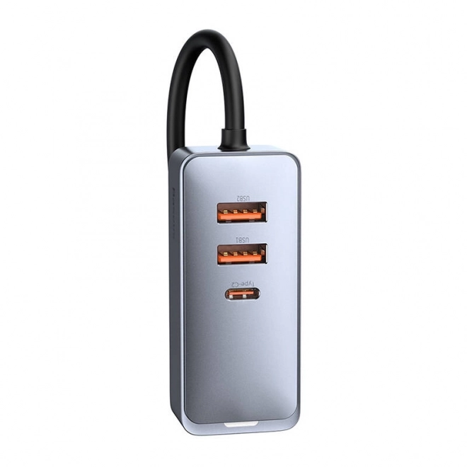 Nabíječka do auta Baseus Share Together s prodlužovacím kabelem, 2x USB, 2x USB-C, 120 W (šedá)