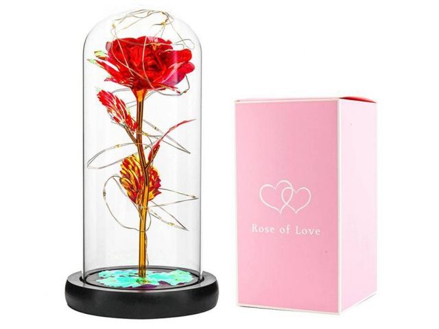 Valentýnská svítící růže ve skle
