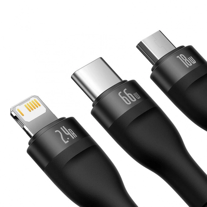 Kabel USB 3v1 řady Baseus Flash II, USB-C + micro USB + Lightning, 66 W, 1,2 m (černý)