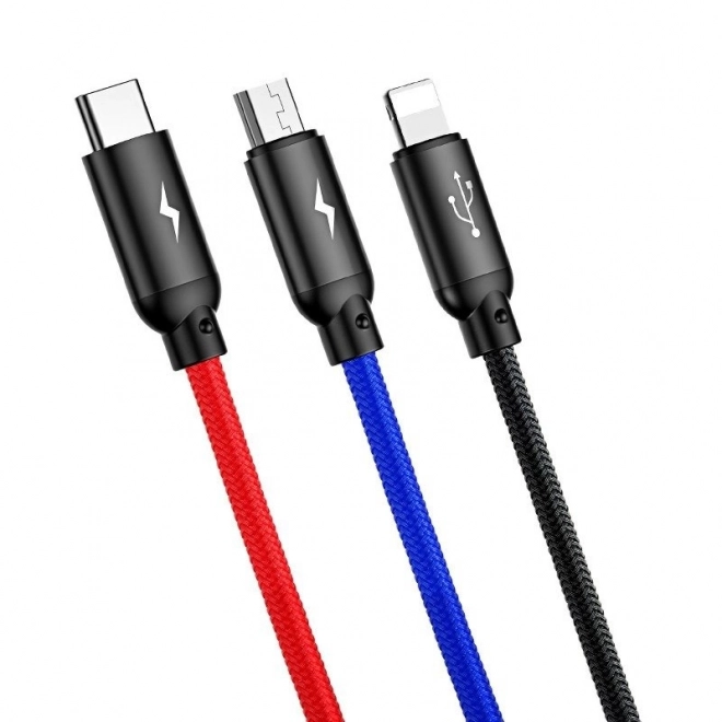 Kabel Baseus 3v1 USB-C / Lightning / Micro 3,5A 0,3m - černý