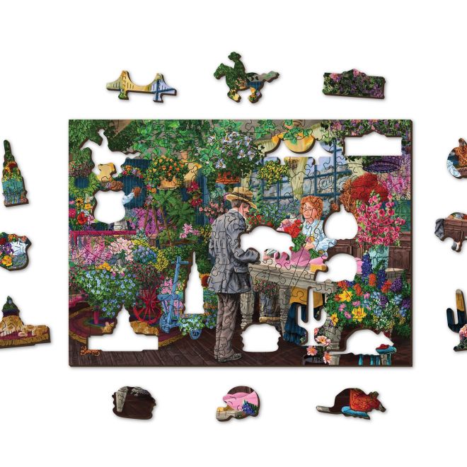 Dřevěné puzzle s figurkami - Květinářství velikost M, 200 dílků