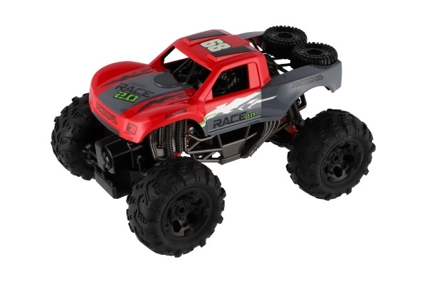 Auto RC terénní 4x4 červené plast 29cm 2,4GHz na baterie + dobíjecí pack v krabici 40x20x22cm