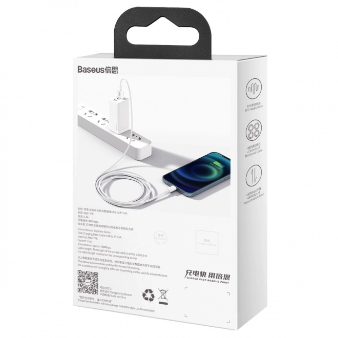 Kabel USB na Lightning řady Baseus Superior, 2,4 A, 1 m (bílý)