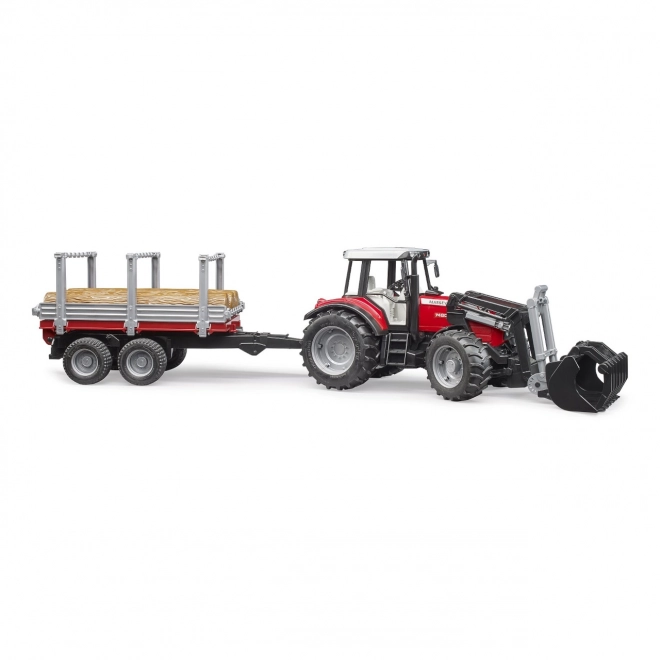 Bruder Traktor Massey Ferguson 7480 s čelním nakladačem a přepravníkem klád