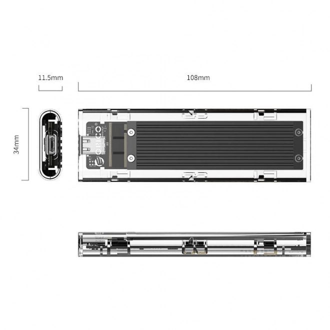 Skříň SDD M.2 Orico, NVME, USB-C 3.1 Gen.2, 10Gb/s (černá)