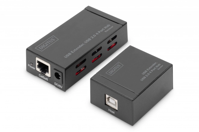 Extender HUB 4 porty USB 2.0 přes kroucenou dvojlinku CAT 5e/7, až 50 m