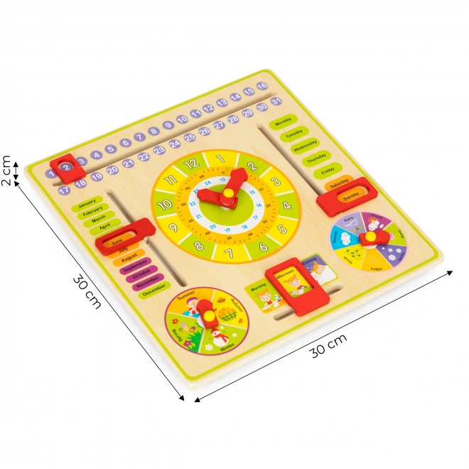 Dřevěná výuková manipulační tabule, kalendářní hodiny ECOTOYS