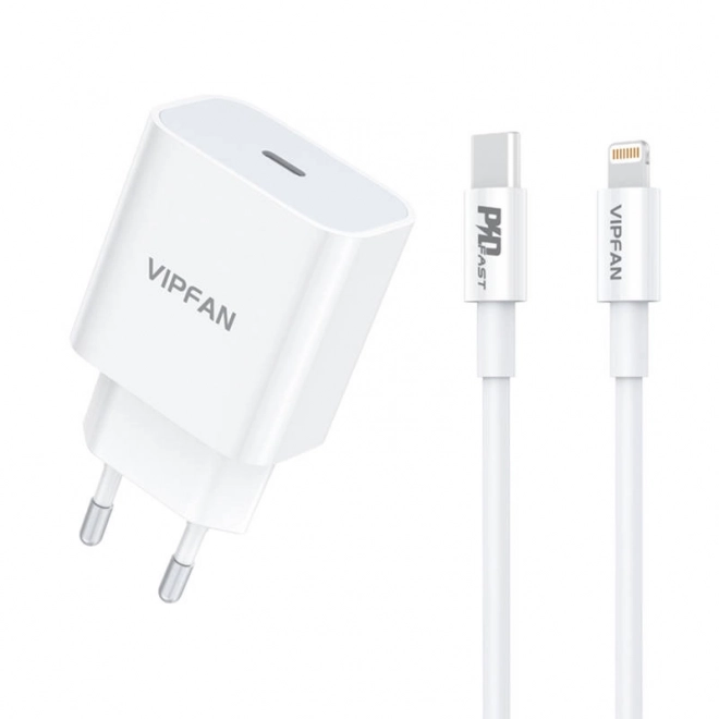 Nástěnná nabíječka VFAN E04, USB-C, 20W, QC 3.0 + kabel Lightning (bílá)