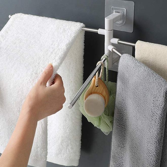 Koupelnový věšák na ručníky s otočnou rukojetí a háčkem