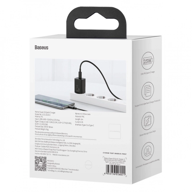 Baseus Super Si Quick Charger 1C 25W s kabelem USB-C pro USB-C 1m (černá)