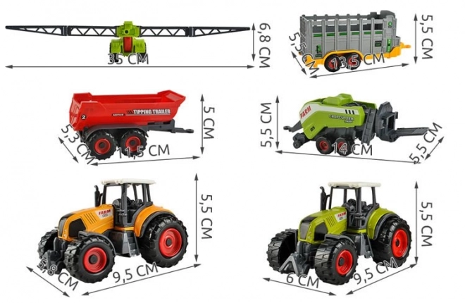 Traktůrek s farmářskými vozíky - 6 kusů