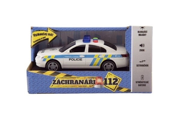 Auto policie plast 15cm na baterie se zvukem se světlem na setrvačník v krabici 20x11x9cm