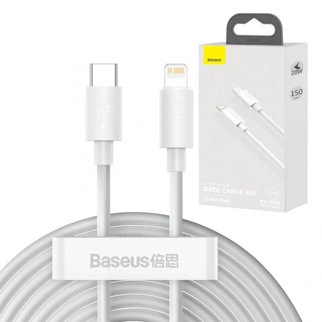 Baseus Simple Wisdom Data Cable Kit USB-C to Lightning PD 20W (2PCS/Set) 1.5m White