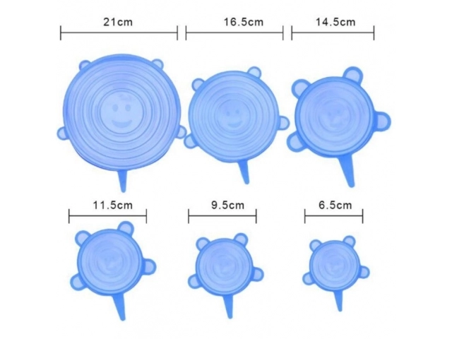 Sada 6 univerzálních krytů na misky ze silikonu – Modrá