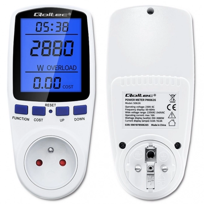 Měřič spotřeby energie PM0626 | 3680W | 16A | LCD