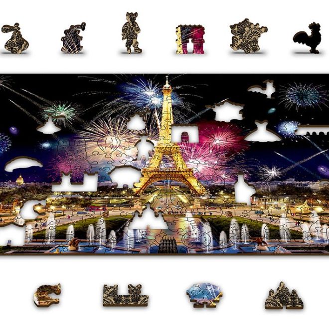 Wooden City Dřevěné puzzle Noční Paříž 2v1, 600 dílků EKO