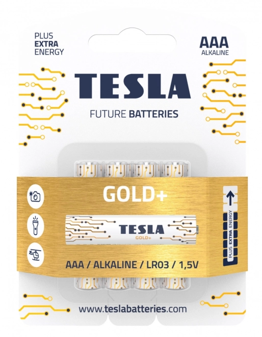 Alkalické baterie TESLA GOLD+ AAA, 4 ks