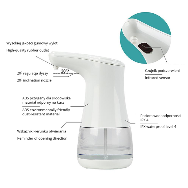 Automatický bezdotykový dávkovač antibakteriálního gelového mýdla nebo šamponu