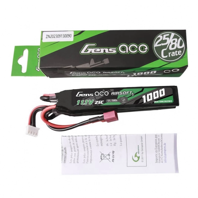 Gens ace 25C 1000mAh 3S1P 11.1V Nunchuck 3X Airsoft Gun Lipo baterie s T konektorem