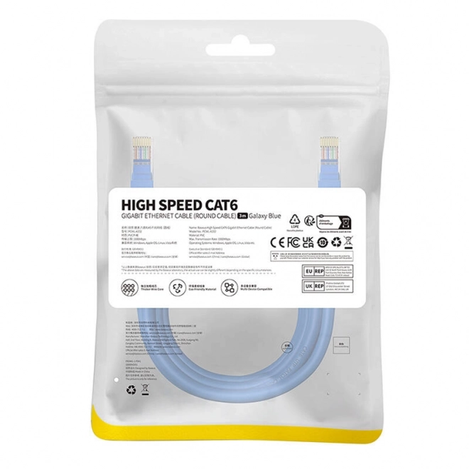 Kulatý kabel Baseus Ethernet RJ45, Cat.6, 3 m (modrý)