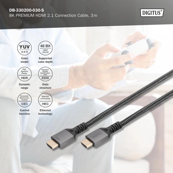 Prémiový kabel HDMI 2.1 Ultra HighSpeed 8K60Hz UHD Connection Type HDMI A/A M/M 3m černý