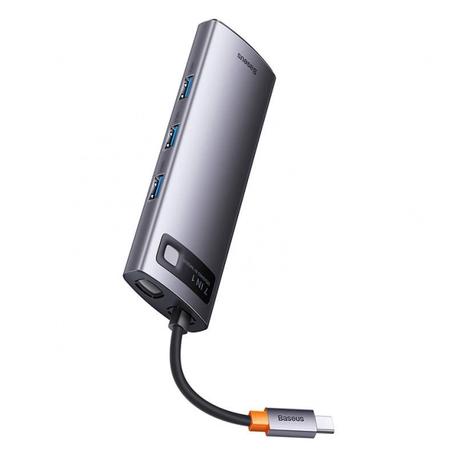 Rozbočovač 7v1 Baseus řady Metal Gleam, USB-C na 3x USB 3.0 + 2x HDMI + USB-C PD + Ethernet RJ45