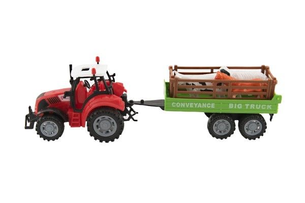 Traktor s vlekem a zvířátky 34cm – Červený
