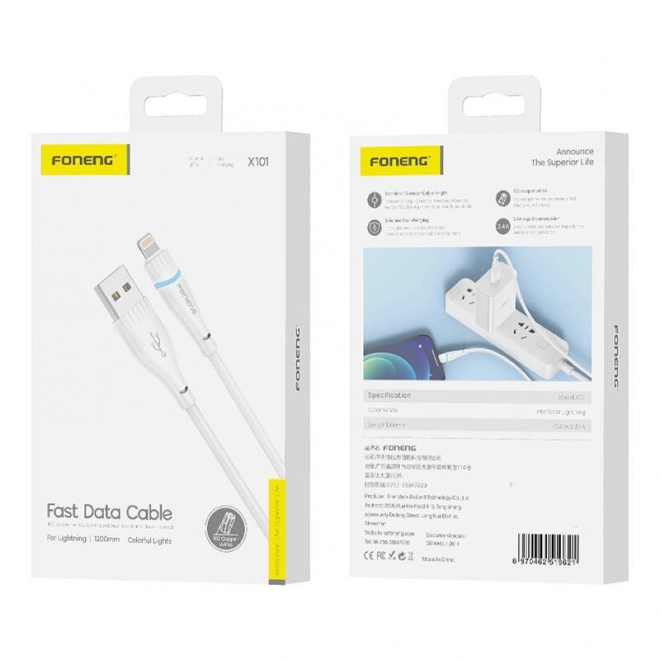 Kabel Lightning USB-A Foneng X101 2,4A, 1,2m bílý