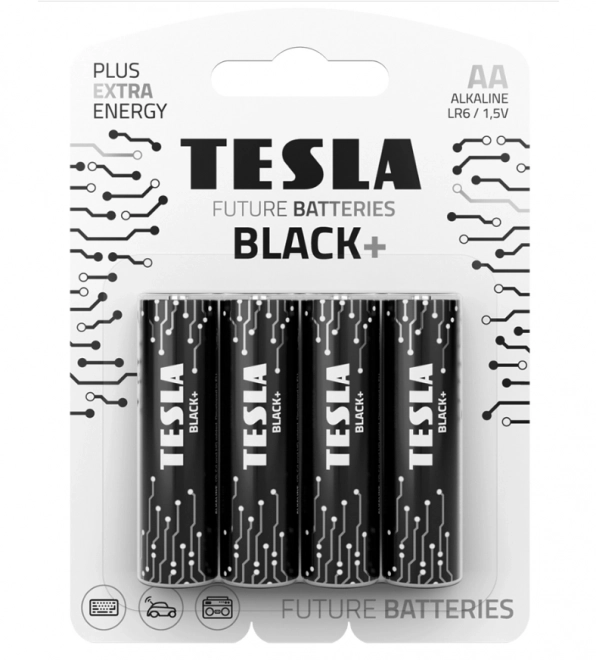 Alkalické baterie Tesla Black Plus 1,5V AA, 4 ks