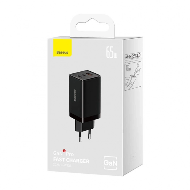 Nástěnná nabíječka Baseus GaN5 Pro 2xUSB-C + USB, 65 W (černá)