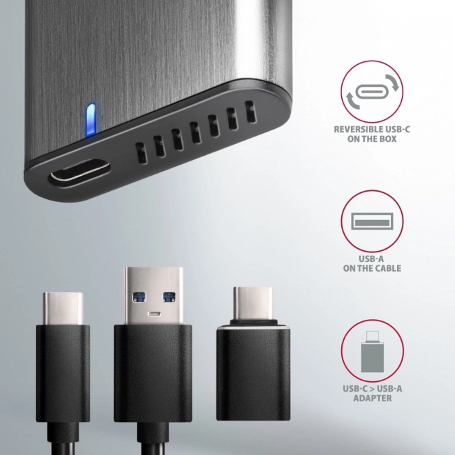 EEM2-SG2 Bezšroubový hliníkový externí kryt USB-C 3.2 Gen 2 M.2 NVMe & SATA SSD + redukce USB-A - USB-C