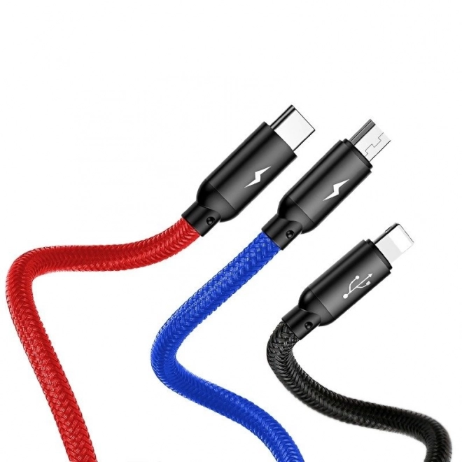 Kabel Baseus 3v1 USB-C / Lightning / Micro 3,5A 0,3m - černý