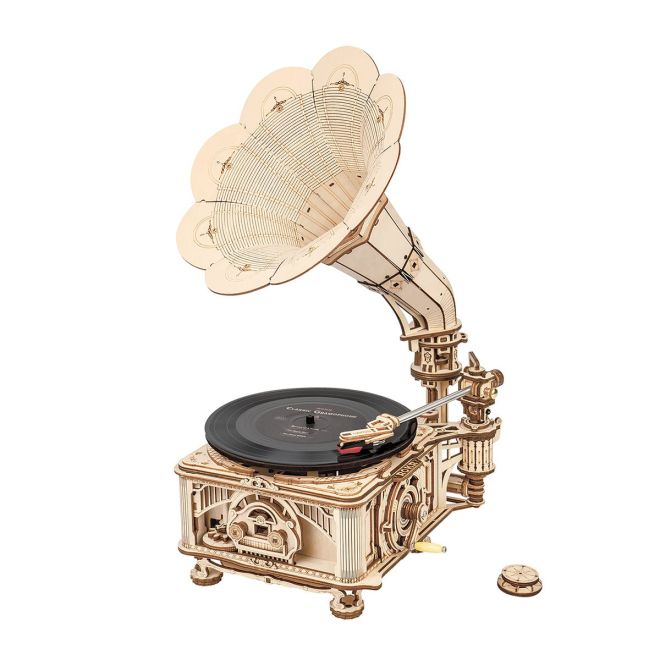 Gramofon na kličku - 3D dřevěné puzzle
