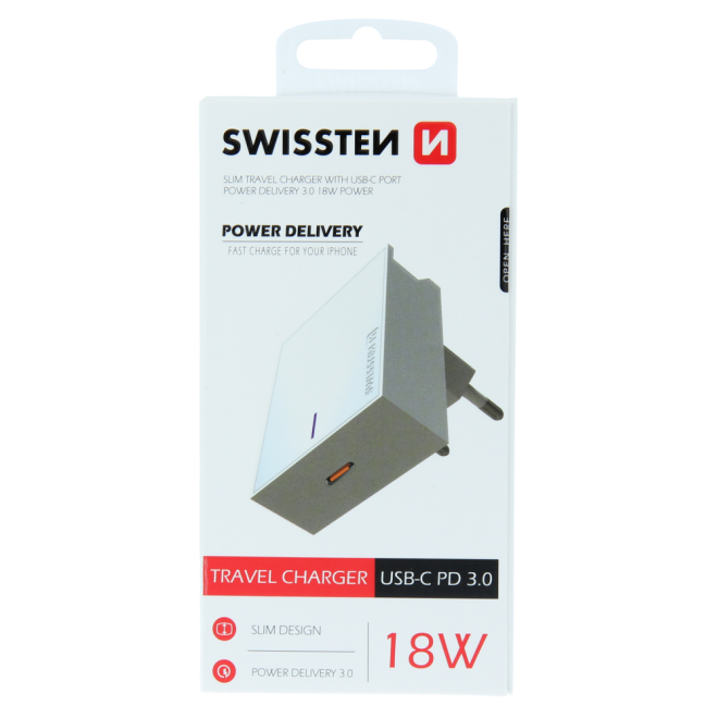 Nabíječka Swissten iPhone 3.0 18W Power Delivery - bílá