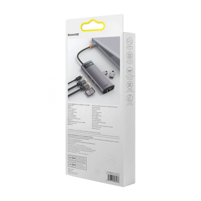 Rozbočovač 9v1 Baseus Metal Gleam Series, USB-C na 2x USB 3.0 + 2x HDMI + USB 2.0 + USB-C PD + Ethernet RJ45 + microSD/SD