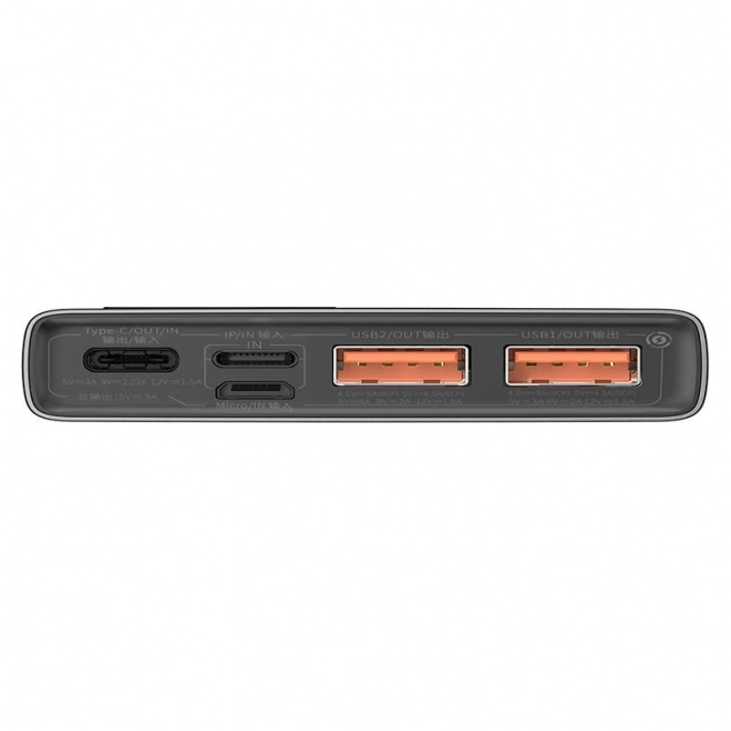 Powerbanka Baseus Adaman Metal, 10000mAh, 2xUSB, USB-C, Lightning, MicroUSB  22,5W (černá)