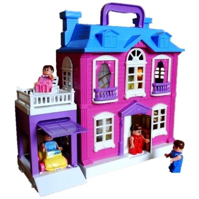 Plastový fialový domeček pro panenky s příslušenstvím