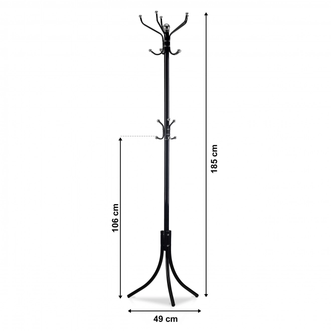 Volně stojící věšák na oděvy s 16 háčky, černý