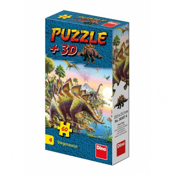 Puzzle Dinosauři 23,5 x 21,5 cm 60 dílků + figurka v krabičce